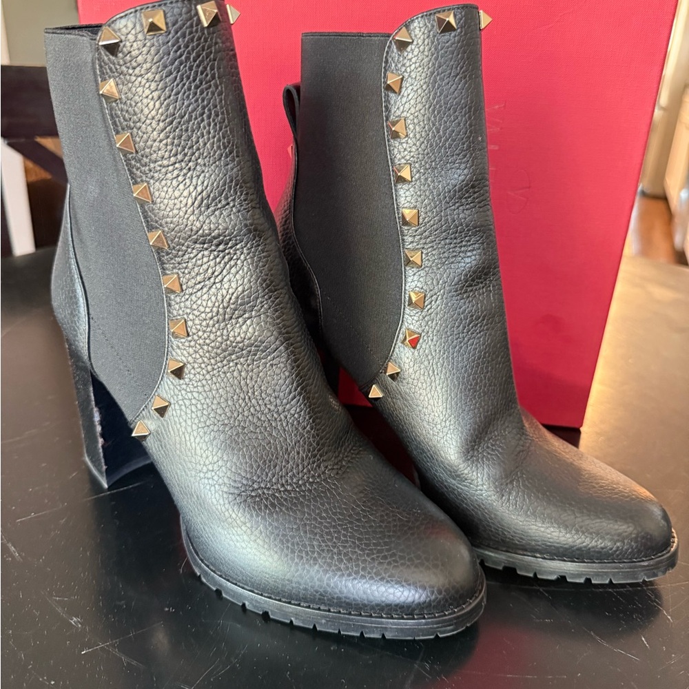 Valentino Black and Gold Studded Ankle Boots